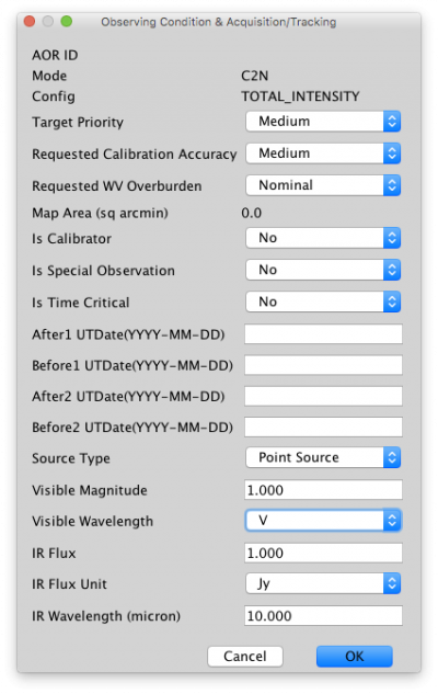 Observing condition and acquisition tracking screenshot